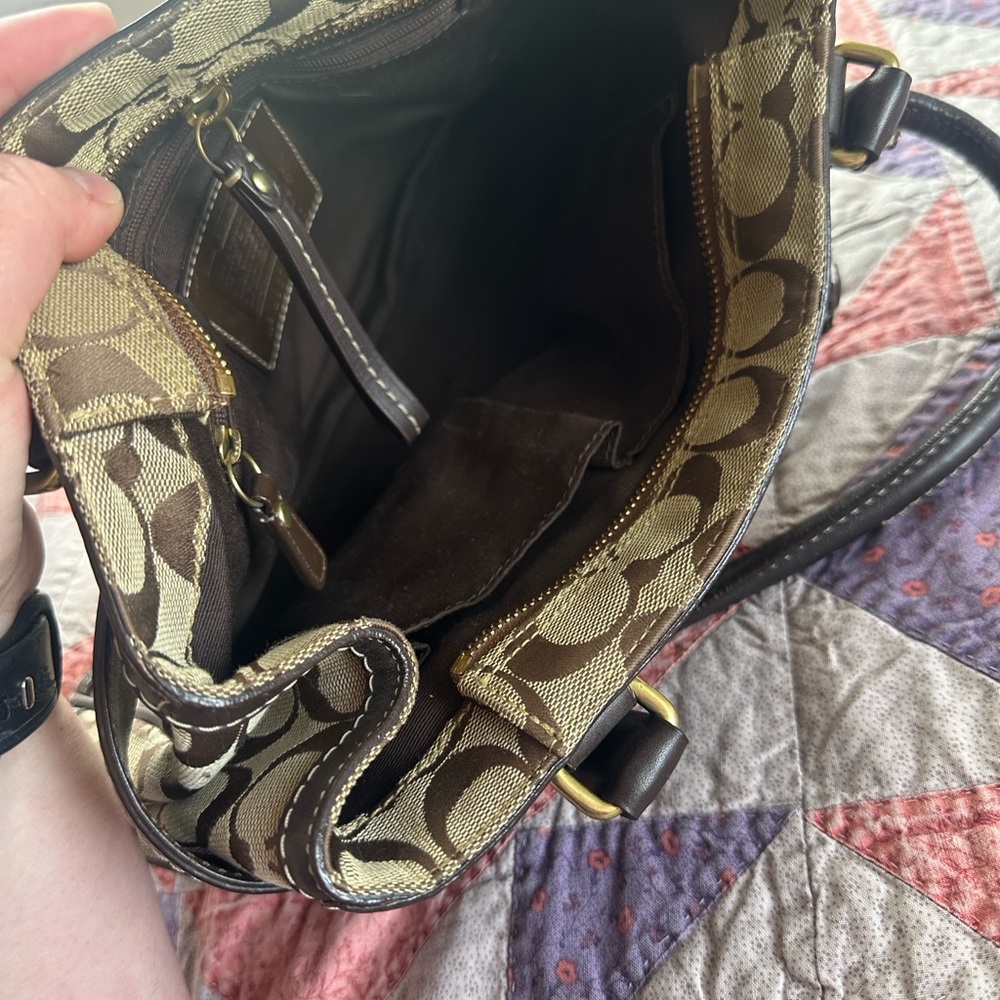 Coach Beige Signature Canvas Shoulder Bag with Dark Brown Trim - Picture 3 of 5